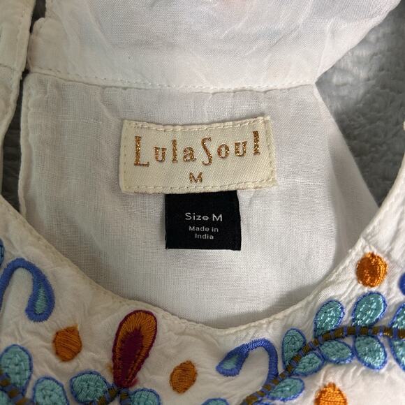 Lula Soul Embroidered Halter Mini Dress Womens Medium Boho Elegant Feminine - Picture 9 of 11